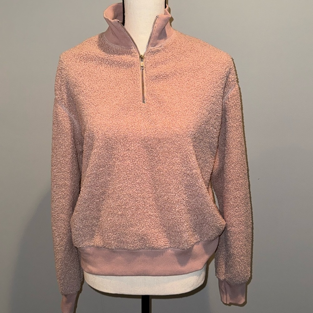 Topshop Sherpa Fleece 1/4 Zip Soft Pink Sweater Sz 6